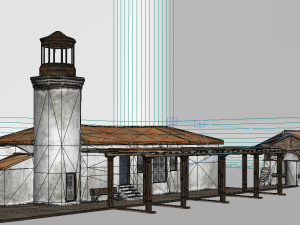 old-fashioned station in modern architecture Modello 3D