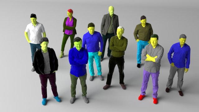 colored 10 low poly people pack Model 3D .c4d .max .obj .3ds .fbx .stl .blend 
