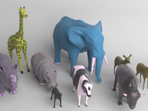 pacote de 9 animais low poly Modelo 3D