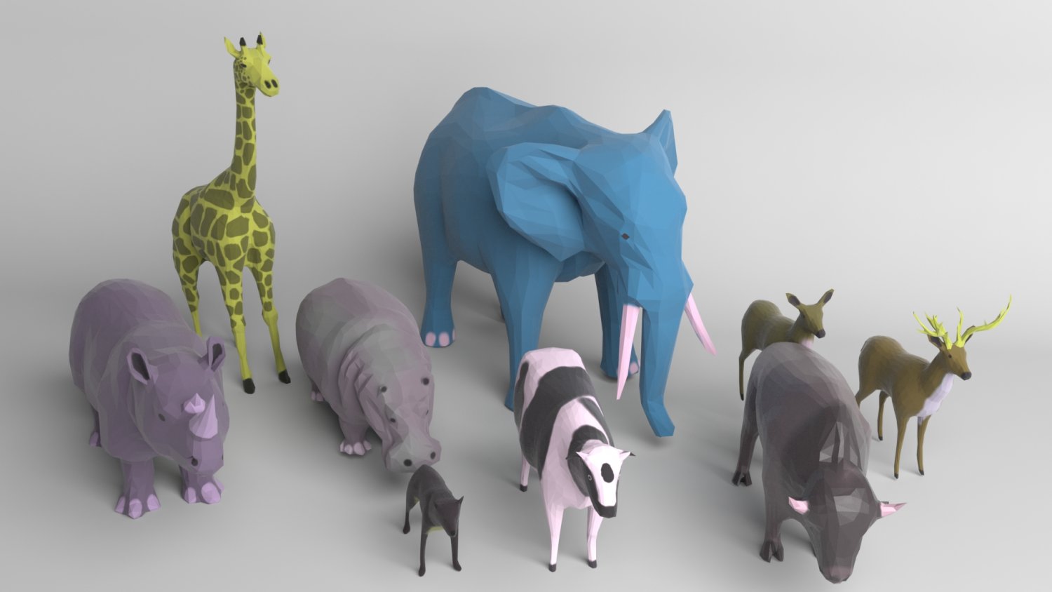 pack of 9 low poly animals 3D Model in Wildlife 3DExport