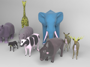 pack of 9 low poly animals 3D 모델