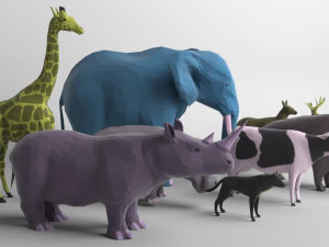pack of 9 low poly animals 3D Model