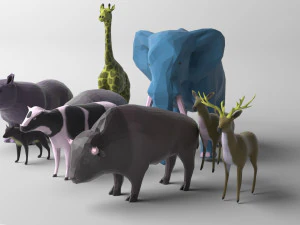 pack of 9 low poly animals 3D Model
