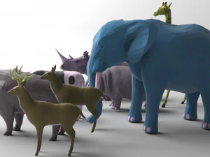 pack of 9 low poly animals 3D Model