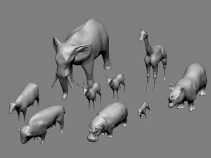 pack of 9 low poly animals 3D 모델