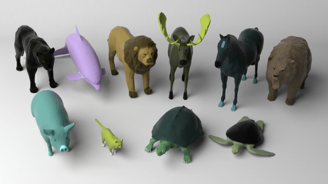 10 low poly colored animals 3D 모델 .c4d .max .obj .3ds .fbx .stl .blend 