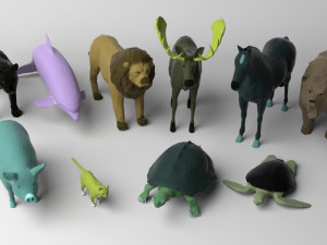 10 low poly colored animals 3D मॉडल