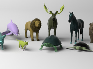10 low poly colored animals 3D 모델