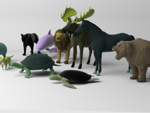 10 low poly colored animals 3D 모델