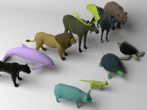 10 low poly colored animals 3D 모델