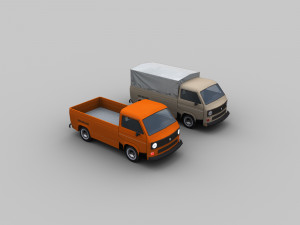 old pickup with interior low-poly 3Dモデル