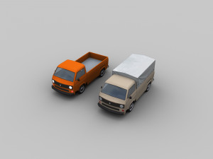 old pickup with interior low-poly 3Dモデル