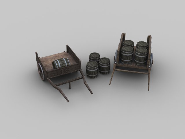 wooden cart pack 3D Model .c4d .max .obj .3ds .fbx .stl .blend 