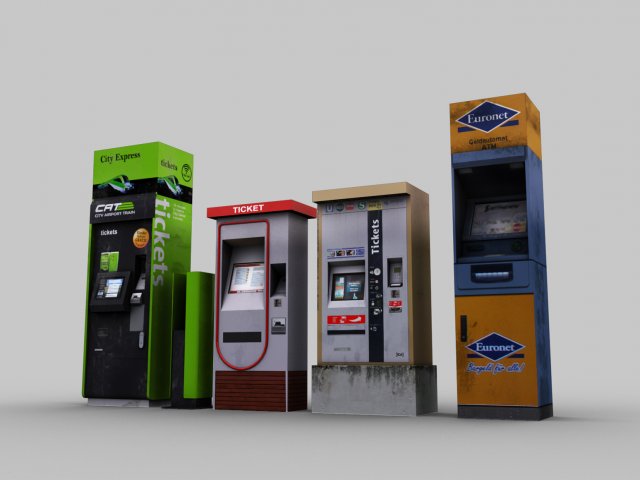 ticket machin pack low-poly Modelo 3D .c4d .max .obj .3ds .fbx .stl .blend 
