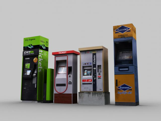 ticket machin pack low-poly 3D Model .c4d .max .obj .3ds .fbx .stl .blend