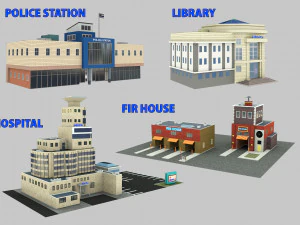 Pack de construction Low Poly 4 Modèle 3D