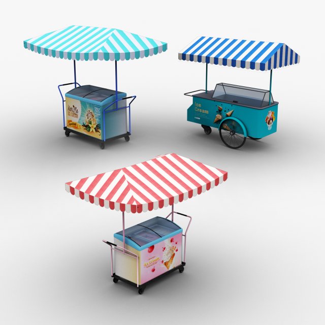 Ice Cream Cart Pack 3D Model .c4d .max .obj .3ds .fbx .stl .blend 