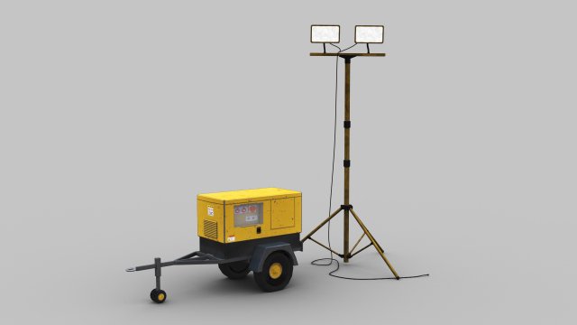 Light Tower and Generator 3D Model .c4d .max .obj .3ds .fbx .stl .blend 
