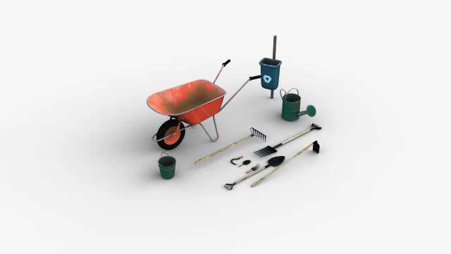 Garden Tools 3D Model .c4d .max .obj .3ds .fbx .stl .blend 
