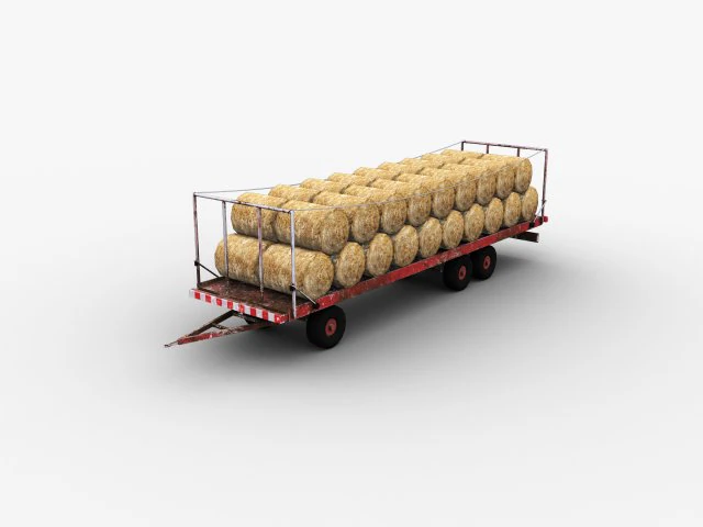 Bale Trailer Lowpoly 3D Model .c4d .max .obj .3ds .fbx .stl .blend 