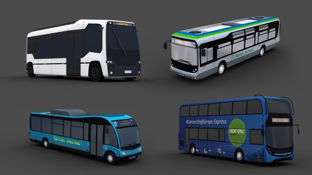 Electric Bus Pack 2 lowpoly Model 3D .c4d .max .obj .3ds .fbx .stl .blend 