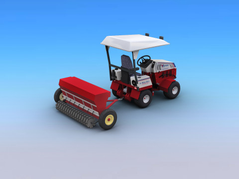 Tractors with Seed Drill 3Dモデル