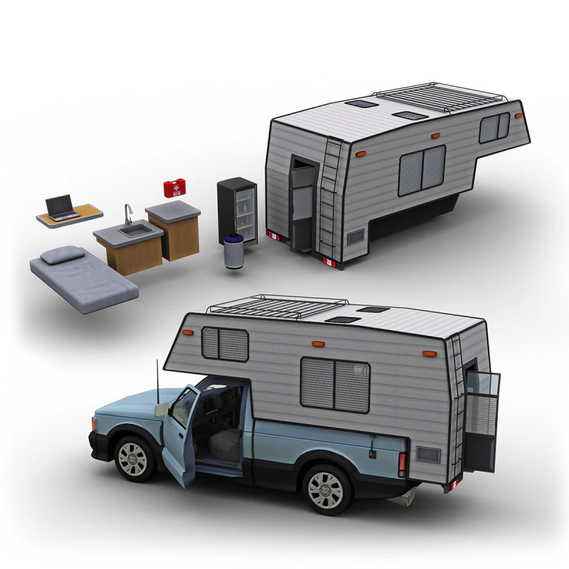 Camper Truck With Interior 3D Model .c4d .max .obj .3ds .fbx .stl .blend