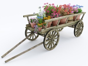 wooden cart flower pot 3D मॉडल
