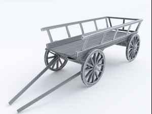 wooden cart flower pot 3D Model