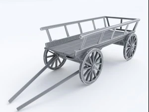 wooden cart flower pot 3D Model