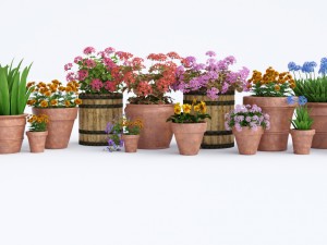wooden cart flower pot 3D Model
