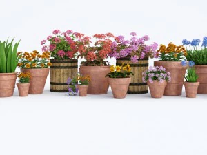 wooden cart flower pot 3D Model
