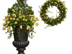 vaso com flores e modelo de guirlanda Modelo 3D