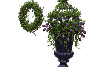 3d vase with flowers and wreath 02 Model 3D