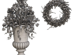 3d vase with flowers and wreath 02 Model 3D