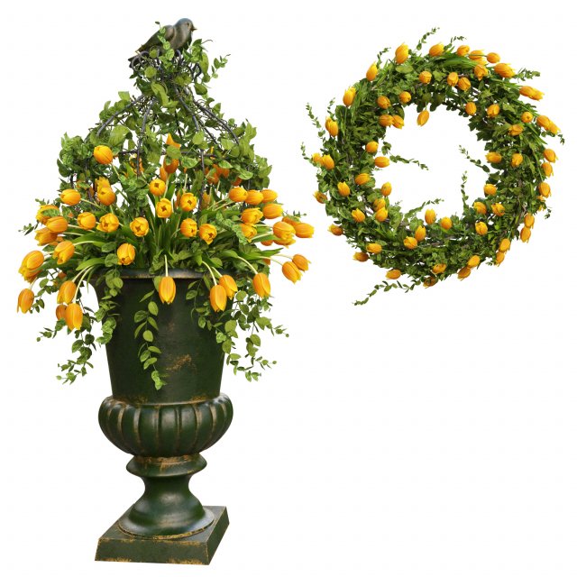 3d vase with flowers and wreath 03 model Modelo 3D .c4d .max .obj .3ds .fbx .stl .blend