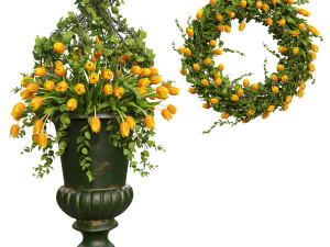 3d vase with flowers and wreath 03 model Modelo 3D