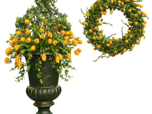 3d vase with flowers and wreath 03 model 3D Model