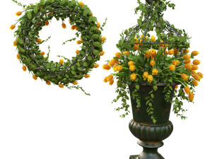 3d vase with flowers and wreath 03 model 3D मॉडल