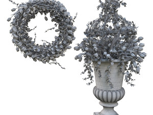 3d vase with flowers and wreath 03 model 3D मॉडल