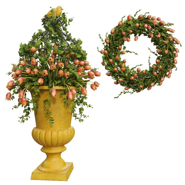 vase with flowers and wreath 04 3D Model .c4d .max .obj .3ds .fbx .stl .blend