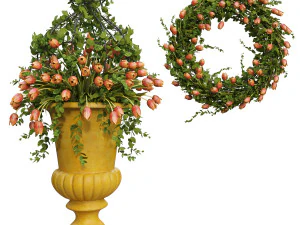 फूलों और पुष्पांजलि के साथ फूलदान 04 3D मॉडल