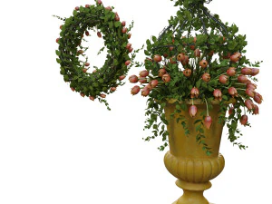 vase with flowers and wreath 04 3D Model