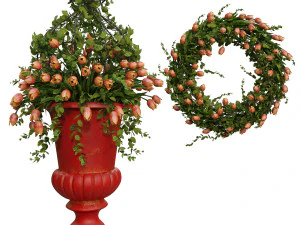 vaas met bloemen en krans 05 3D Model