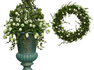 3d vaas met bloemen en krans 06 3D Model