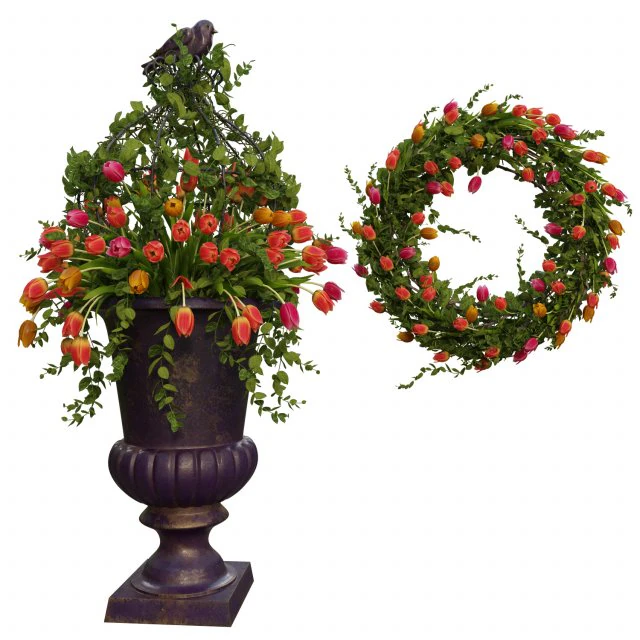 vase with flowers and wreath 07 model 3D Model .c4d .max .obj .3ds .fbx .stl .blend 