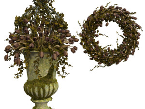 old vase with flowers and wreath 3D 모델