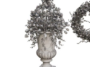 old vase with flowers and wreath 3D Model