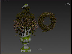 old vase with flowers and wreath 3D Model