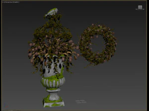 old vase with flowers and wreath 3D Model